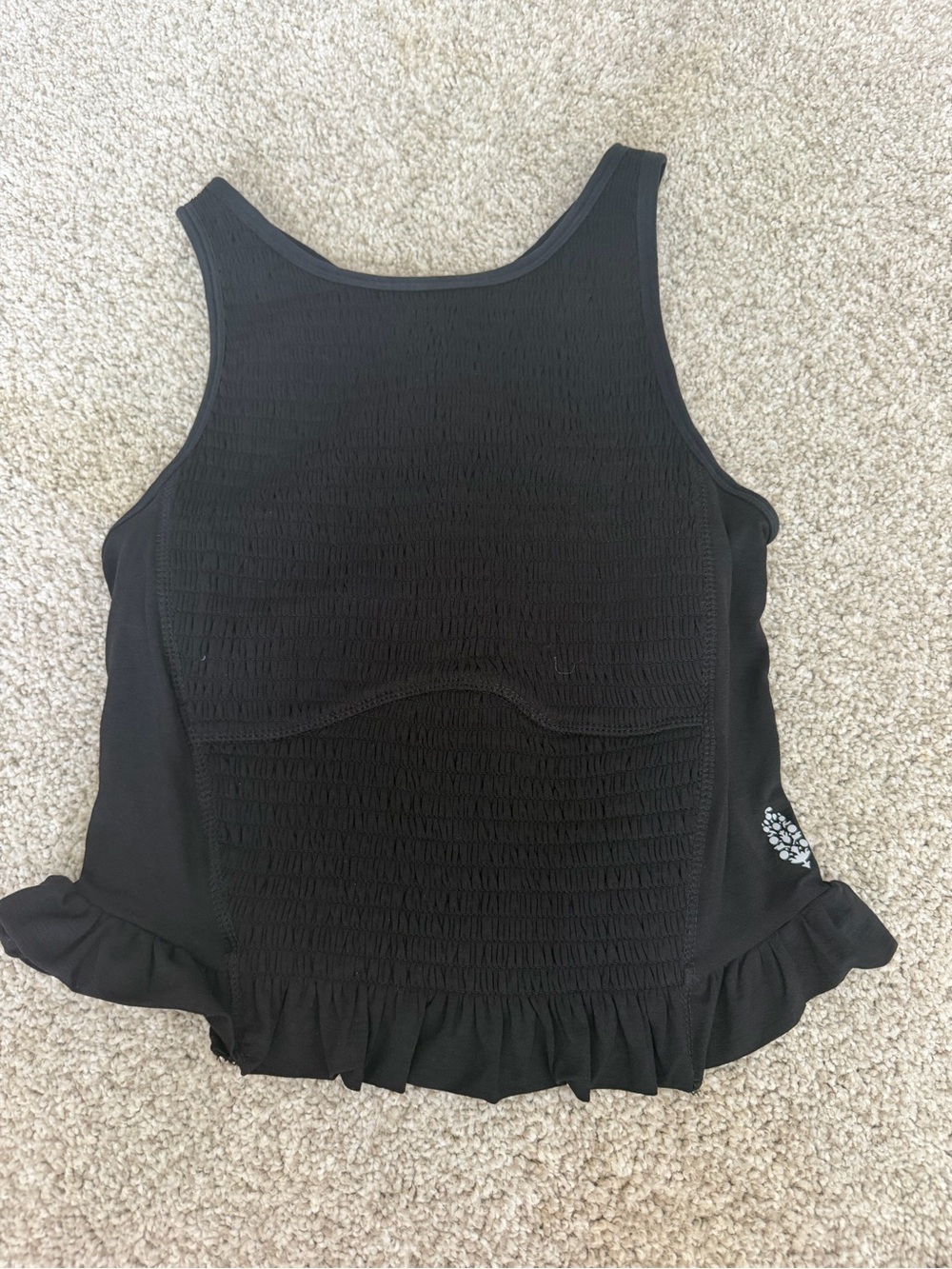Free People Black Textured Smocked Ruffle Hem Tank Top - Picture 2 of 4